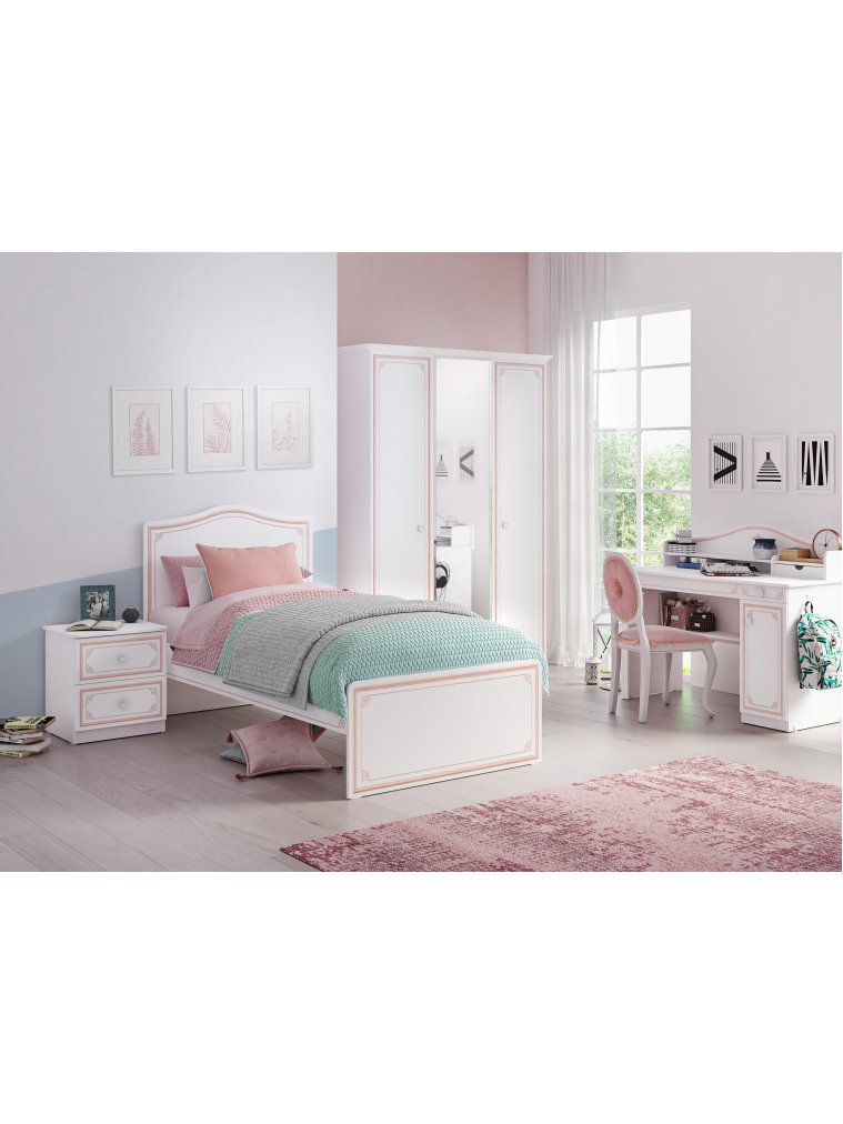 Полутораспальная кровать Selena pink 120x200 белая / розовая с матрасом