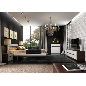 Полутораспальная кровать Виго 140х200 см белый дым глянец / венге мали с матрасом