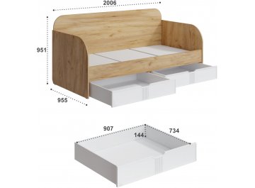 Детская кровать Эмилия ЭЛ-48 (90 x 200) дуб крафт золотой / меренга