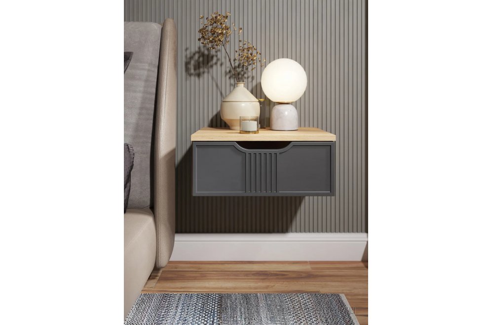 Прикроватная тумба ЭЛ-23 дуб крафт золотой / графит подвесная