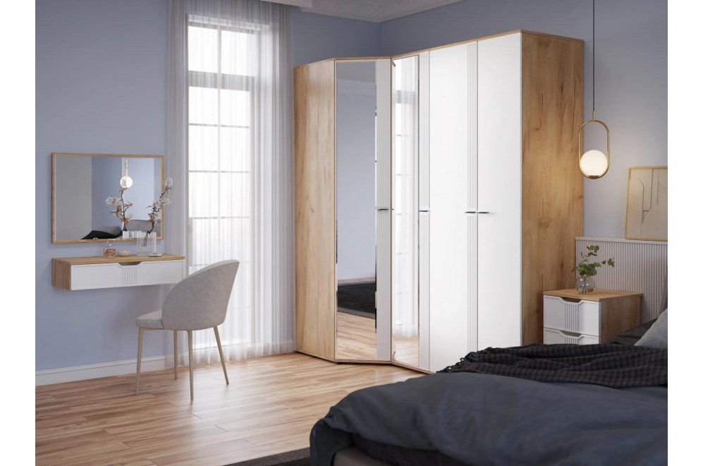 Спальный гарнитур Эмилия дуб крафт золотой / меренга комплектация 2 (К)