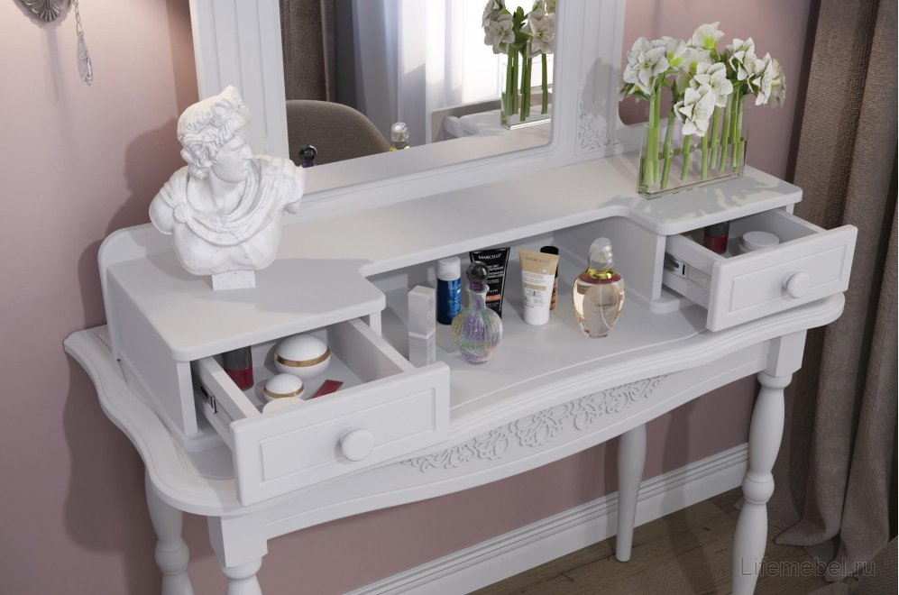 Туалетный столик Ассоль АС-3638 белое дерево с зеркалом