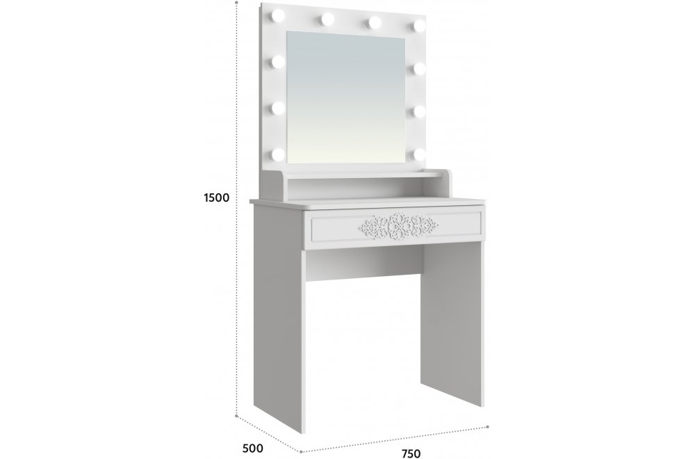 Туалетный столик Ассоль Лайт ТСН-4 белое дерево с зеркалом