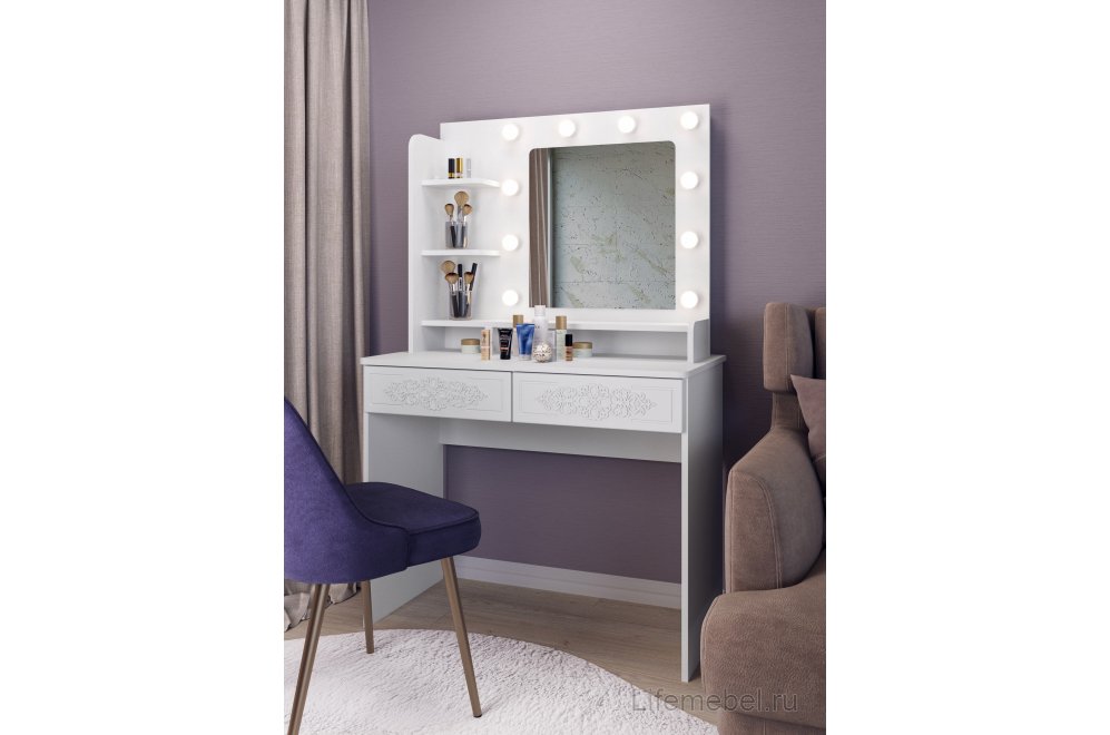 Туалетный столик Ассоль Лайт ТСН-5 белое дерево с зеркалом