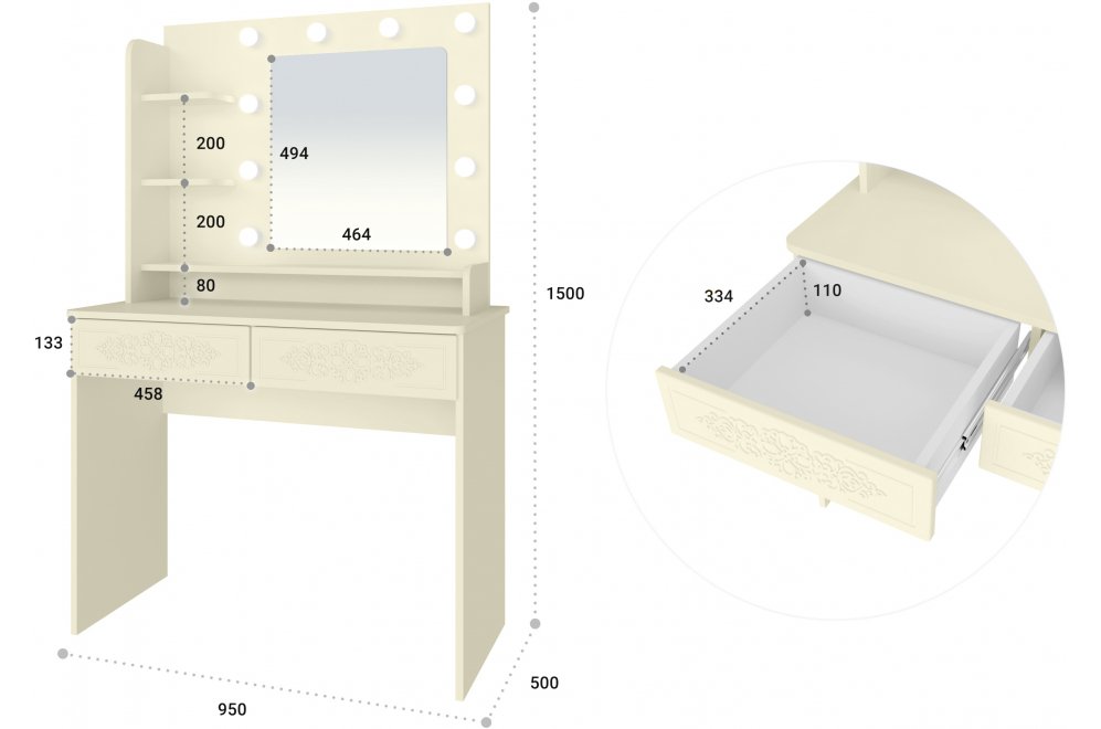 Туалетный столик Ассоль Лайт ТСН-5 ваниль с зеркалом