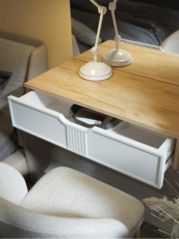 Туалетный столик ЭЛ-22 ЭЛ-24 дуб крафт золотой / меренга