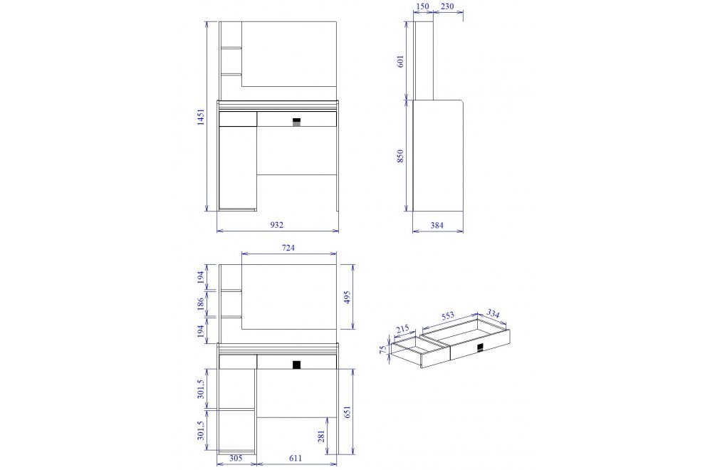 Туалетный столик Мале дуб галифакс белый