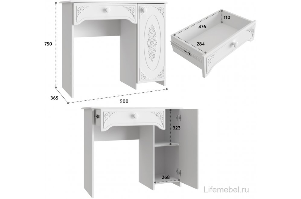 Туалетный столик ТСН-6-СО-40 белое дерево