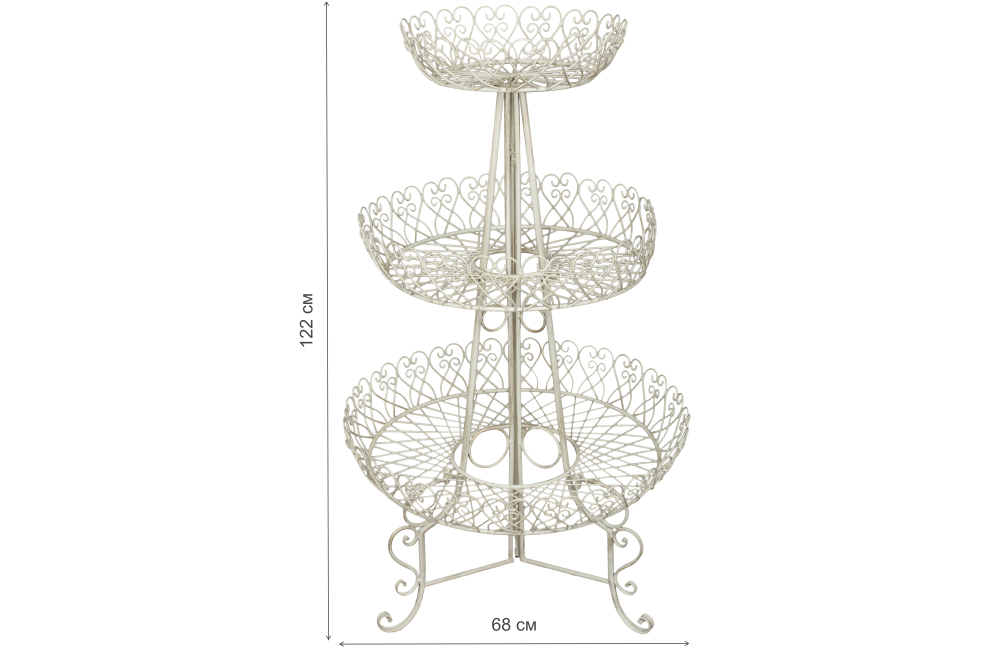Подставка трехярусная Дафна белая с золотой патиной