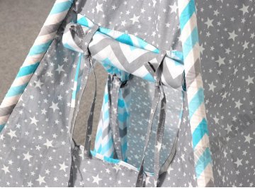 Текстильный домик для детей Вигвам зигзаг небесный / звездопад на сером