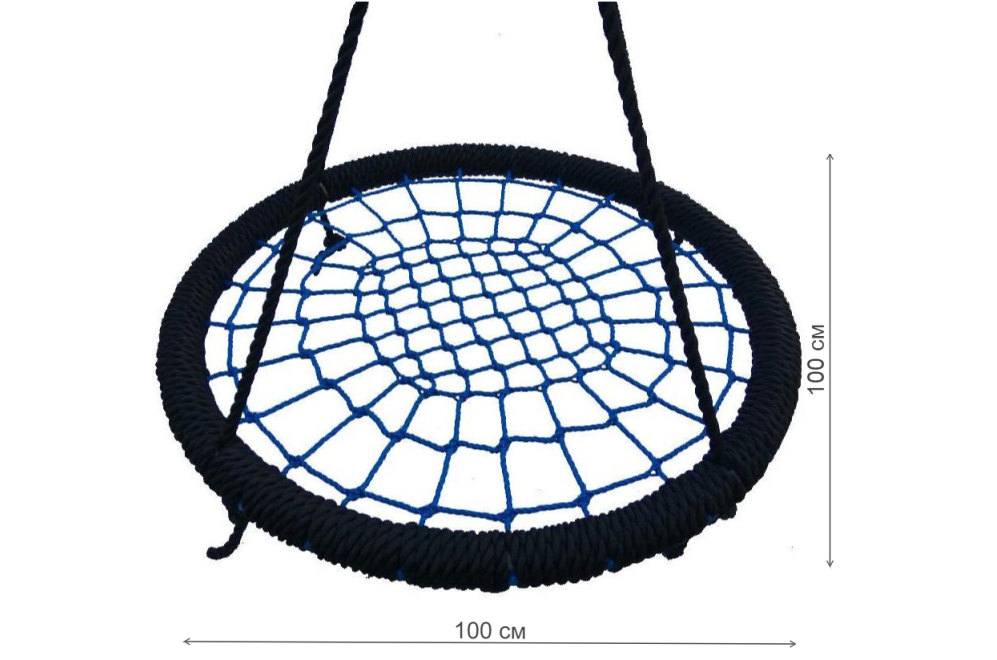 Качели-гнездо HIT100 круглые 100 см на канатах обмотка черная / сетка синяя