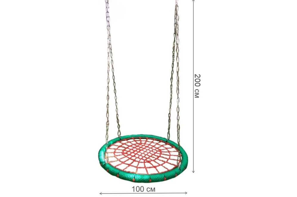 Качели-гнездо HIT100c круглые 100 см на цепях обмотка зеленая / сетка красная