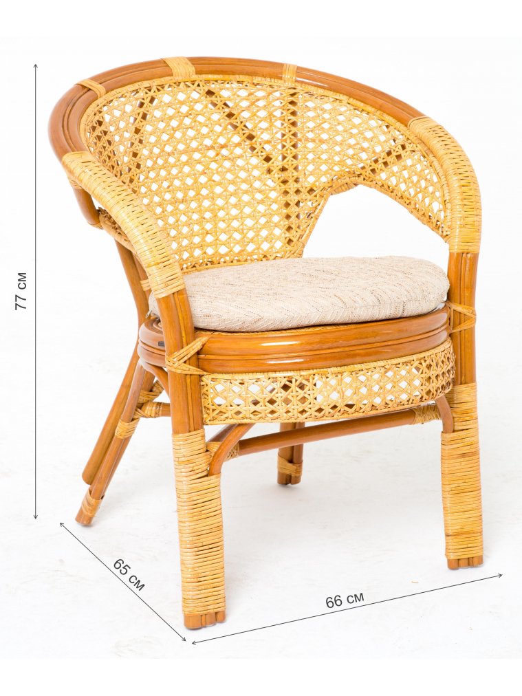 Кресло из ротанга 02/15B с подушкой коньяк