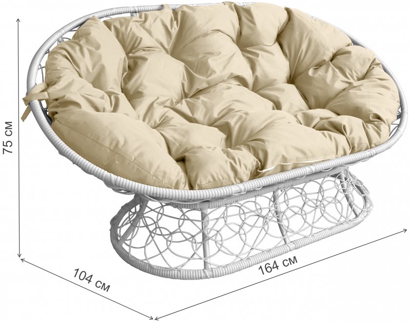 Диван из ротанга Мамасан белый / бежевая подушка