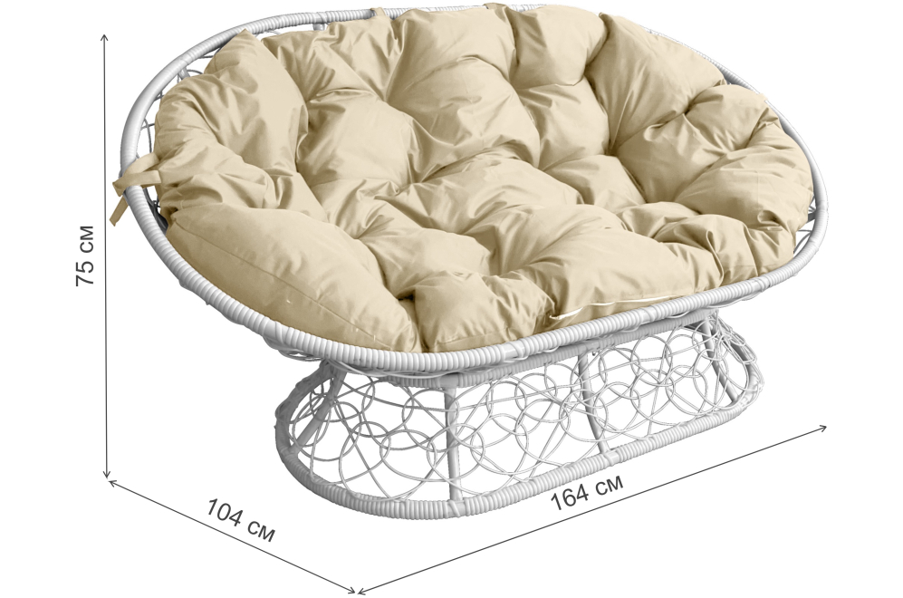 Диван из ротанга Мамасан белый / бежевая подушка