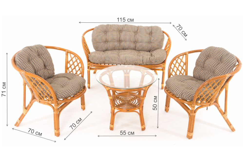 Комплект для отдыха из ротанга Багамы 01/16 коньяк / клетка