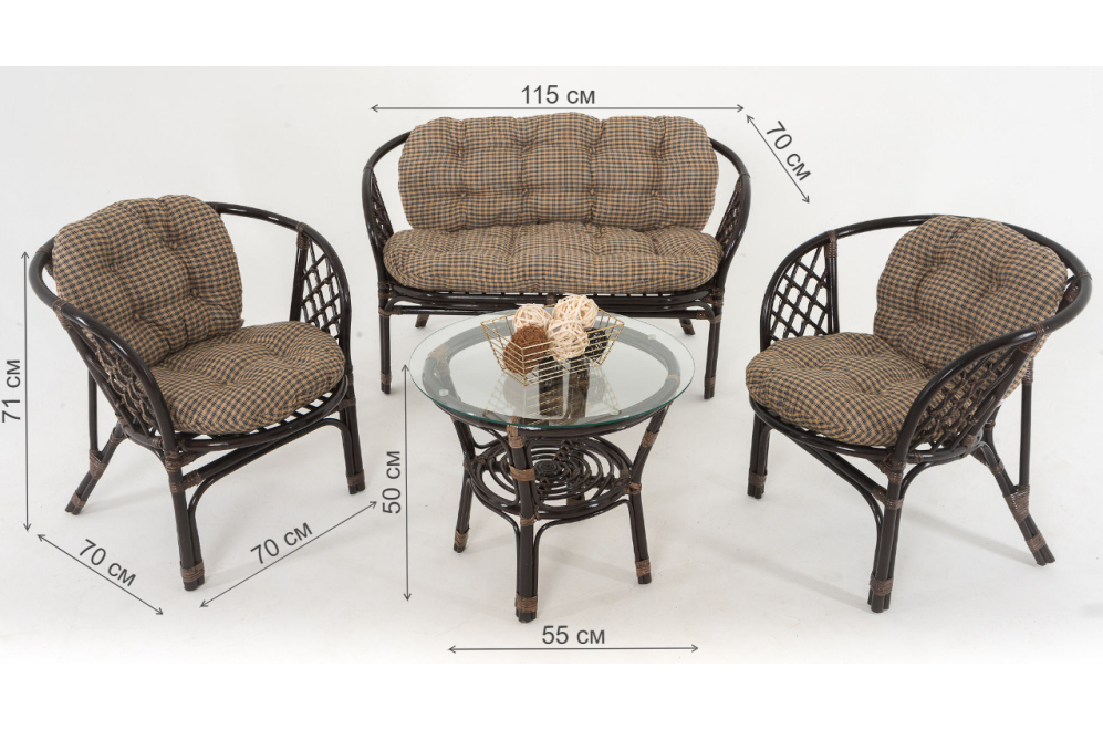 Комплект для отдыха из ротанга Багамы 01/16 темный коньяк / клетка