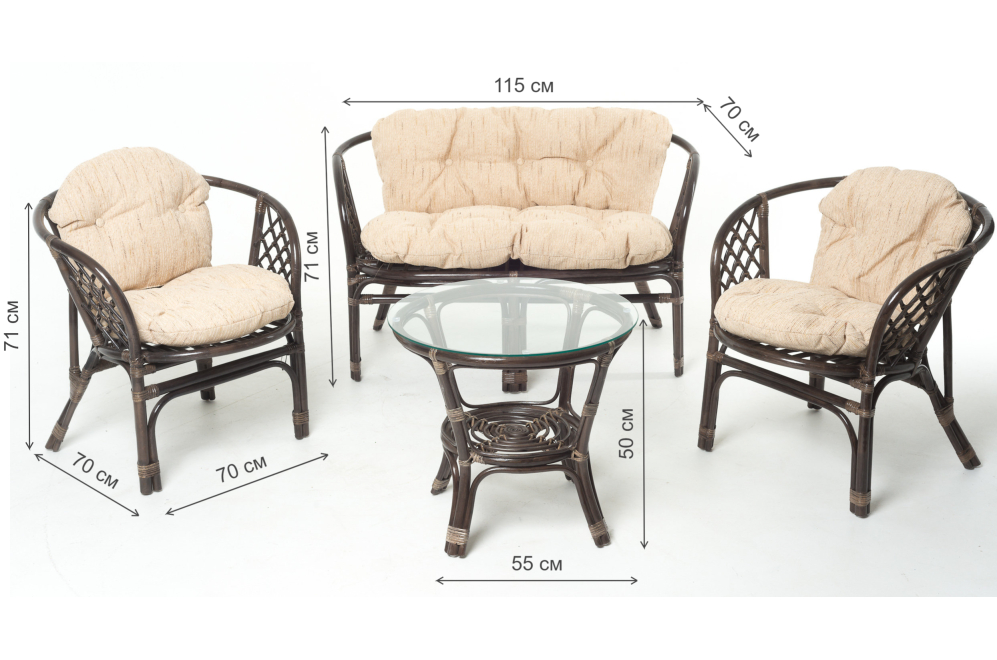 Комплект для отдыха из ротанга Багамы 01/16 темный коньяк