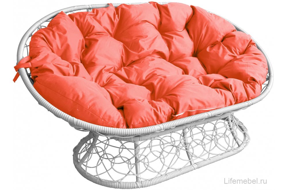 Комплект для отдыха из ротанга Мамасан Папасан белый / оранжевая подушка