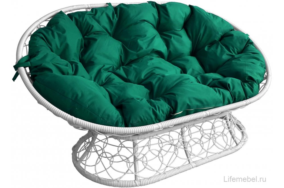 Комплект для отдыха из ротанга Мамасан Папасан белый / зелёная подушка
