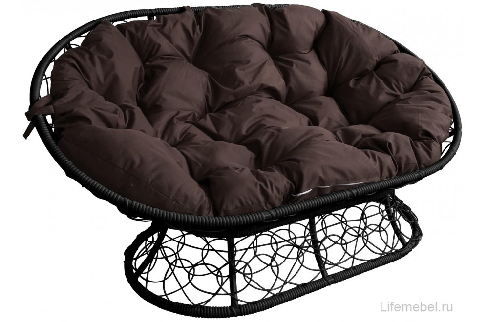 Комплект для отдыха из ротанга Мамасан Папасан чёрный / коричневая подушка