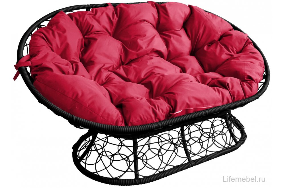 Комплект для отдыха из ротанга Мамасан Папасан чёрный / красная подушка