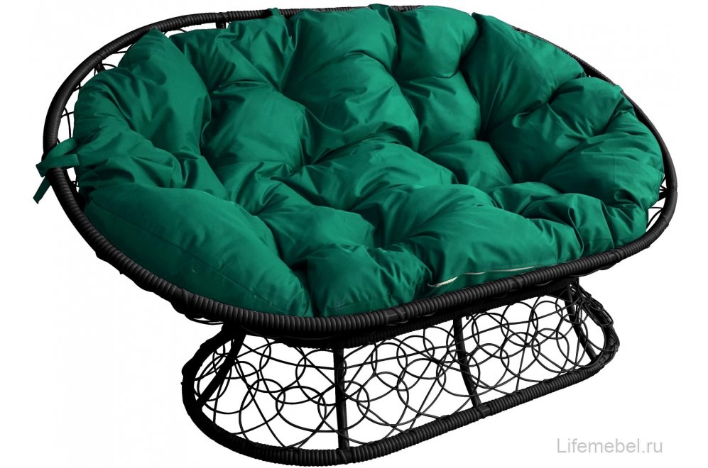 Комплект для отдыха из ротанга Мамасан Папасан чёрный / зелёная подушка