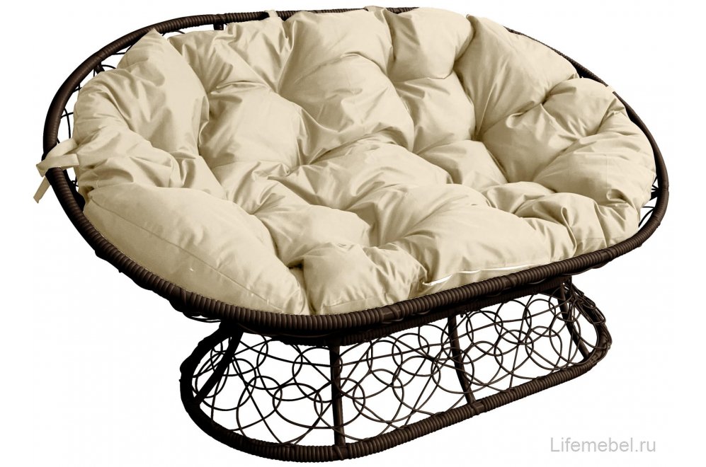 Комплект для отдыха из ротанга Мамасан Папасан коричневый / бежевая подушка