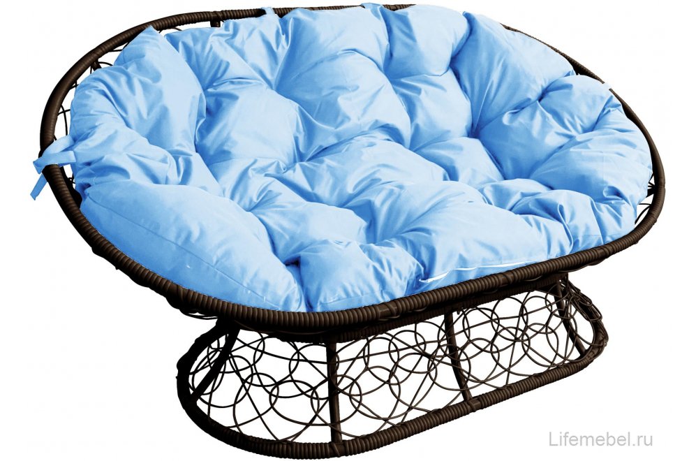 Комплект для отдыха из ротанга Мамасан Папасан коричневый / голубая подушка