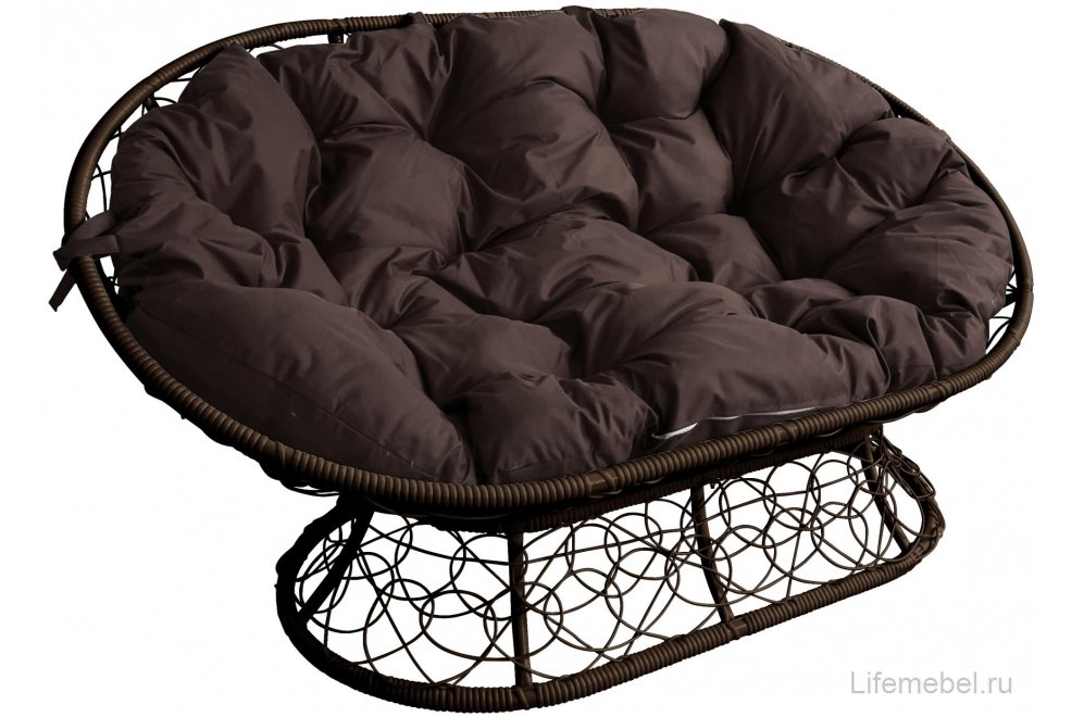 Комплект для отдыха из ротанга Мамасан Папасан коричневый / коричневая подушка