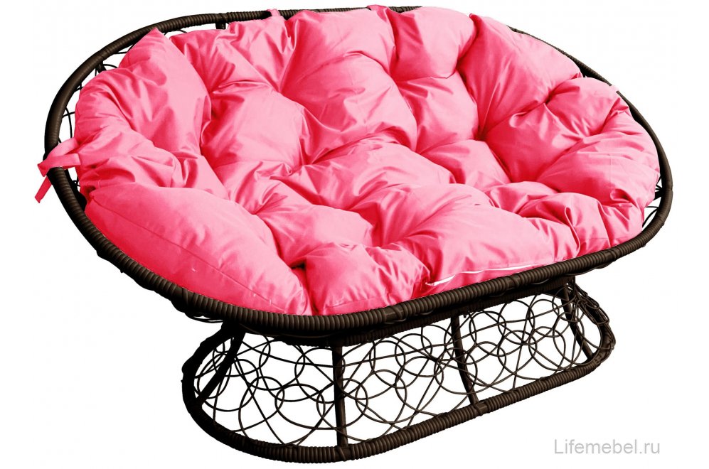 Комплект для отдыха из ротанга Мамасан Папасан коричневый / розовая подушка