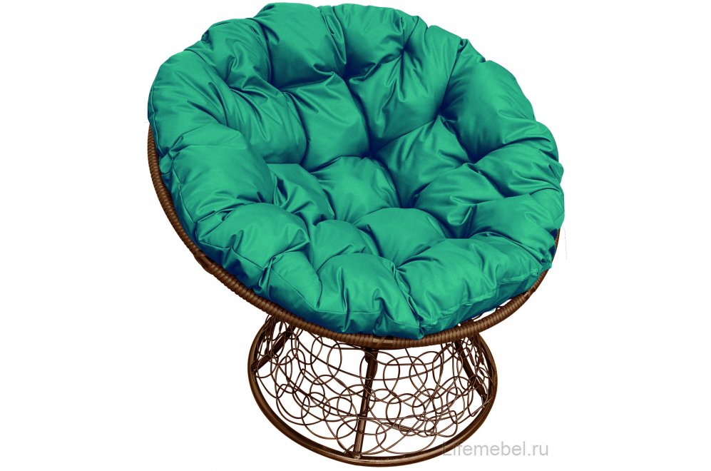 Комплект для отдыха из ротанга Мамасан Папасан коричневый / зелёная подушка