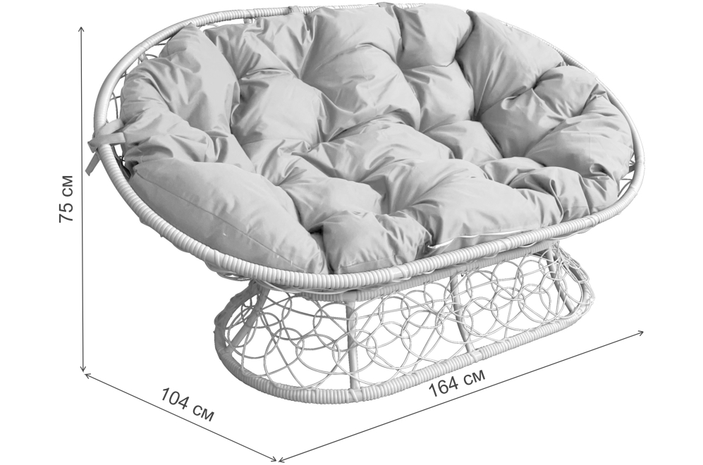 Комплект для отдыха из ротанга Мамасан Папасан серый / бежевая подушка