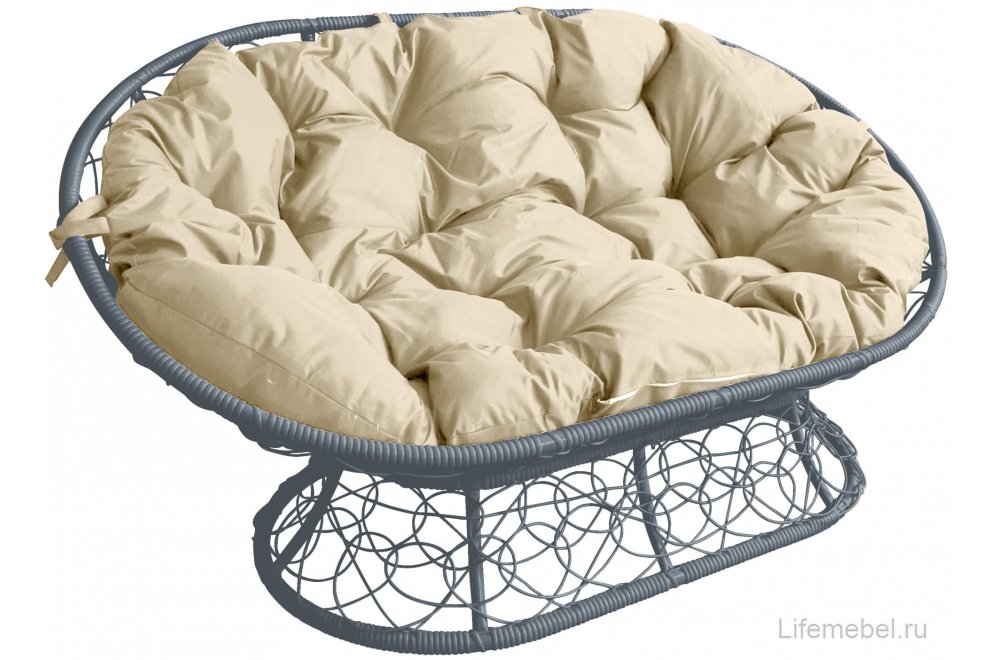 Комплект для отдыха из ротанга Мамасан Папасан серый / бежевая подушка