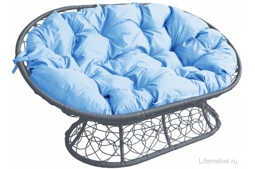 Комплект для отдыха из ротанга Мамасан Папасан серый / голубая подушка