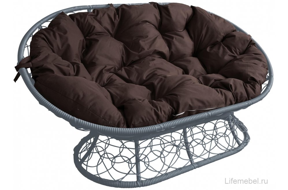 Комплект для отдыха из ротанга Мамасан Папасан серый / коричневая подушка