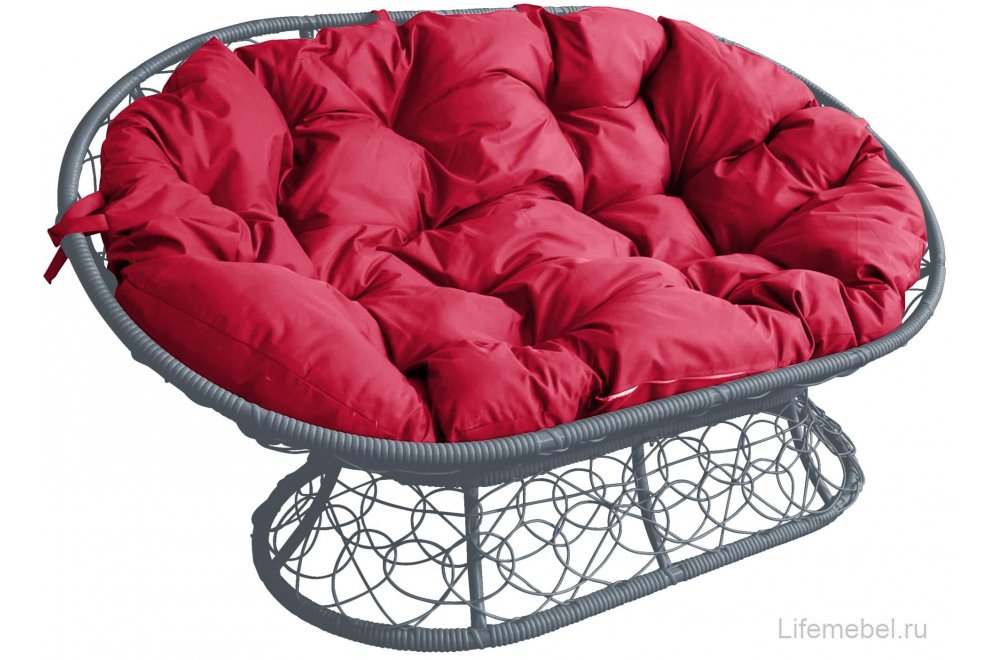 Комплект для отдыха из ротанга Мамасан Папасан серый / красная подушка