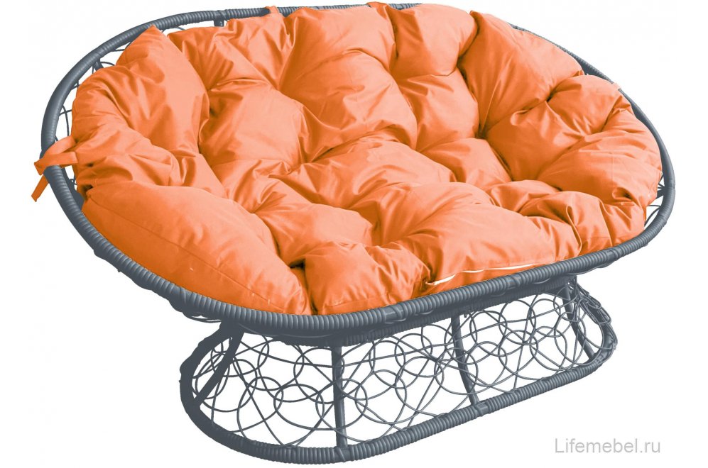Комплект для отдыха из ротанга Мамасан Папасан серый / оранжевая подушка