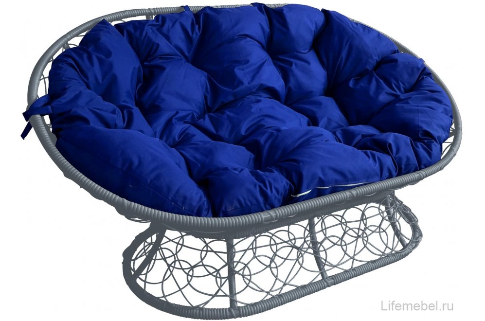 Комплект для отдыха из ротанга Мамасан Папасан серый / синяя подушка