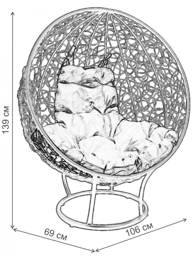 Кресло из ротанга Круг чёрное / синяя подушка