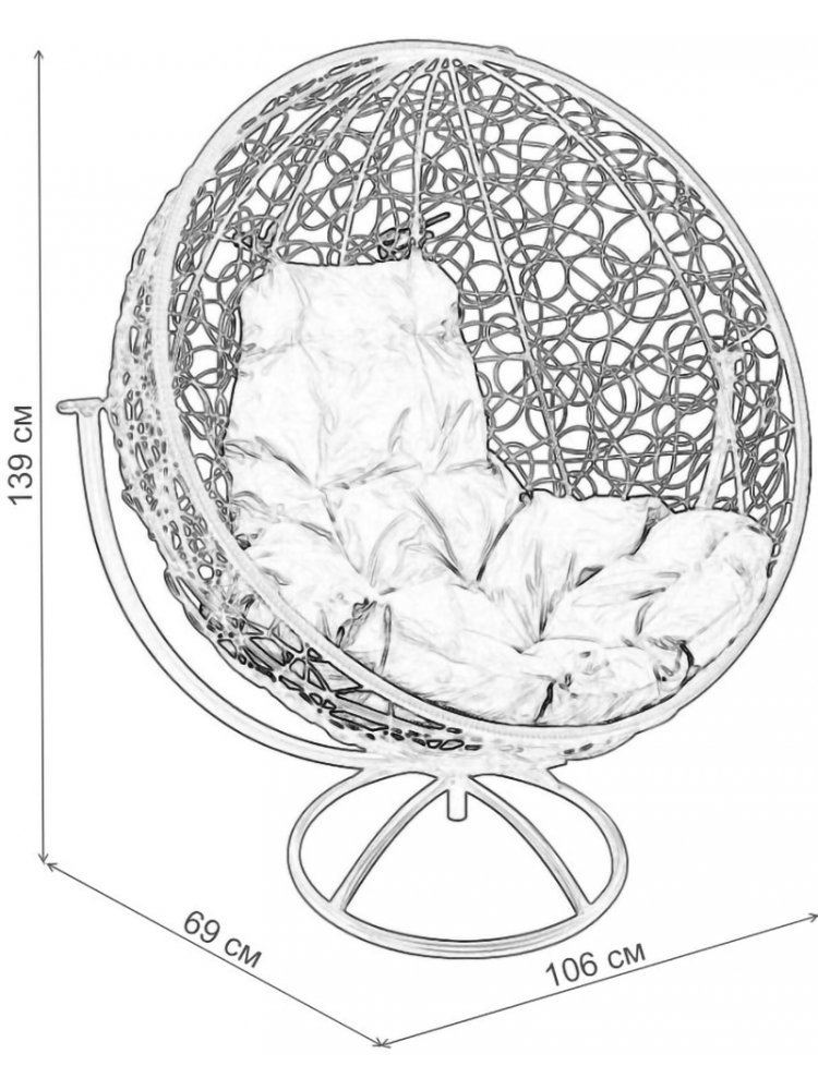 Кресло из ротанга Круг серое / коричневая подушка