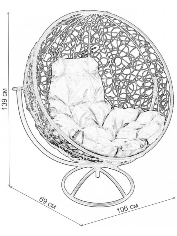 Кресло из ротанга Круг серое / синяя подушка