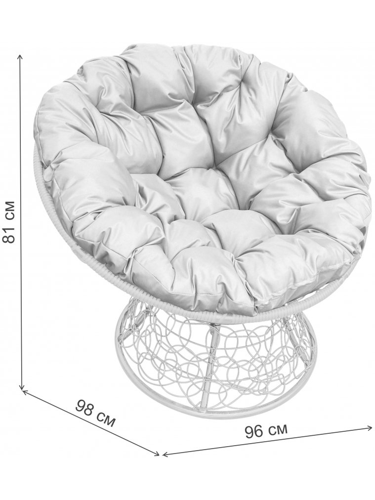 Кресло из ротанга Папасан белое / бордовая подушка