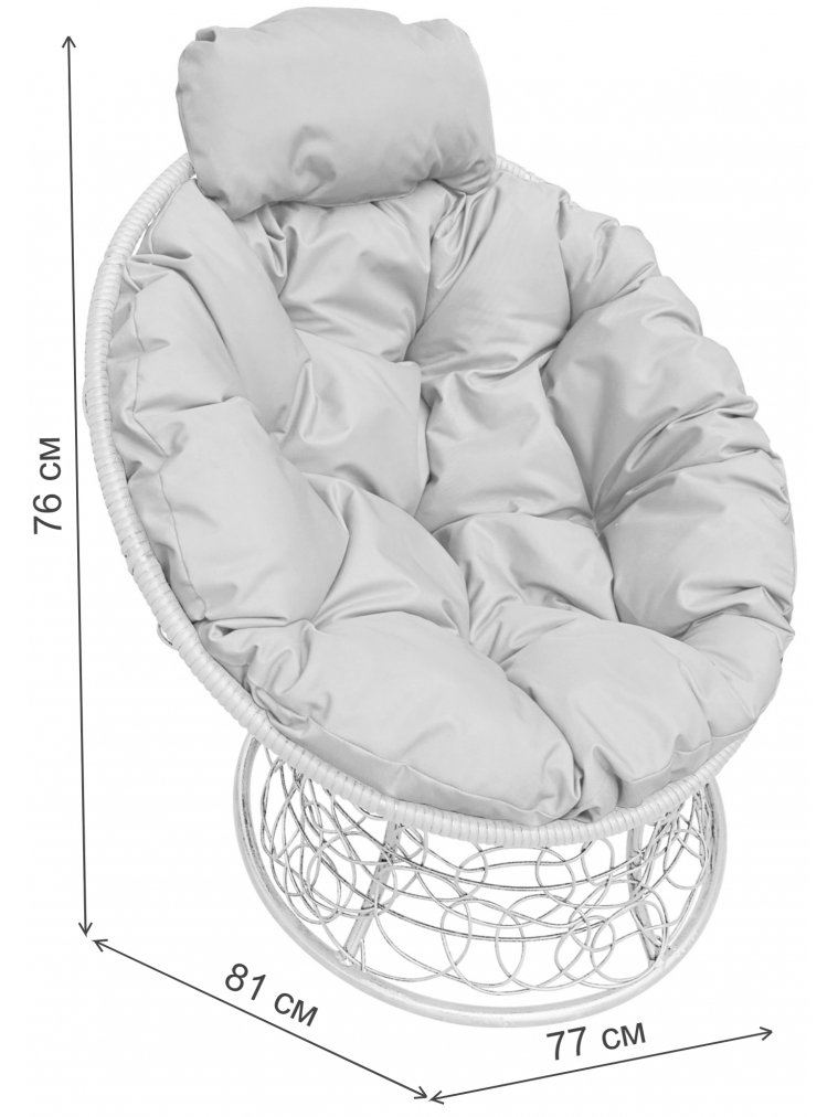 Кресло из ротанга Папасан мини белое / красная подушка