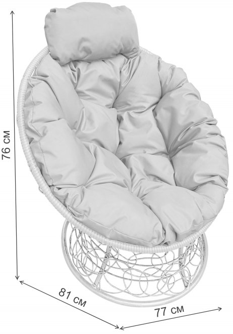 Кресло из ротанга Папасан мини белое / розовая подушка