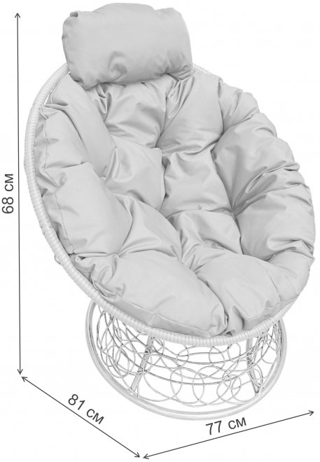 Кресло из ротанга Папасан мини коричневое / серая подушка