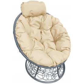 Кресло из ротанга Папасан мини серый / бежевый