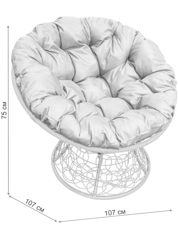 Кресло из ротанга Папасан серое / бежевая подушка