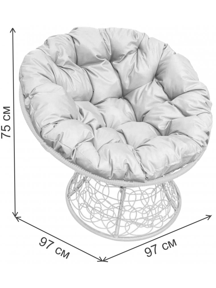 Кресло из ротанга Папасан серое / коричневая подушка