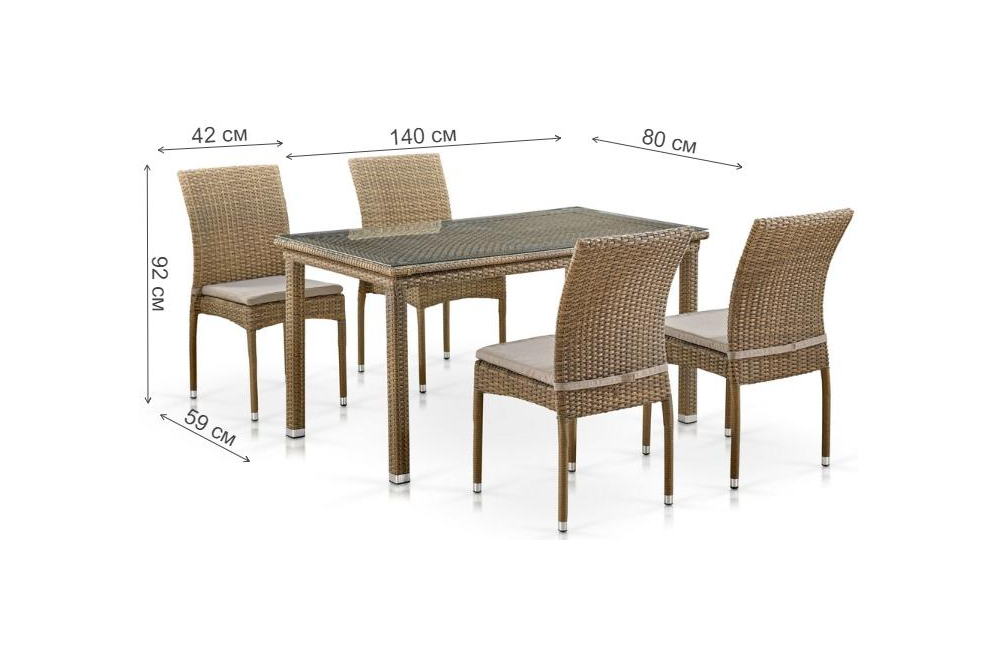 Обеденный комплект из ротанга T256B/Y380B-W65 light brown